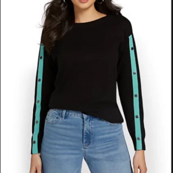 None Sweaters - Black Sweater with teal stripes on the sleeves makes a beautiful stateme…